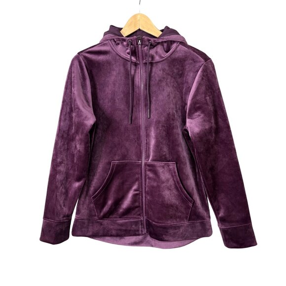 Time & Tru Velour Full Zip Hooded Sweater Women Sz Small (4-6) Purple Glam Comfy - Picture 1 of 8